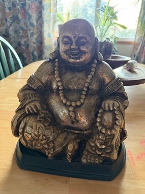 Vintage Gold-Toned resin Laughing Buddha Statue